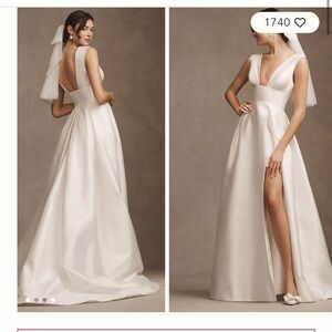 Wtoo by Watters Sami Plunge A-Line Satin Wedding Gown